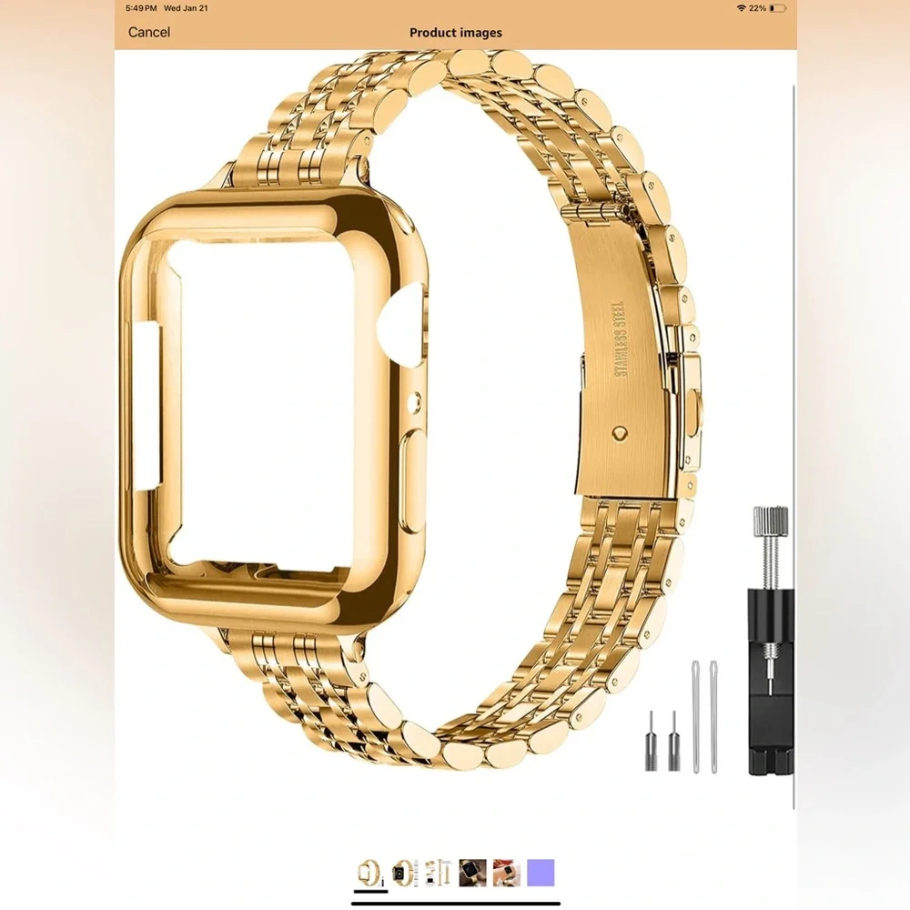 Gold Metal Watch Band with Case